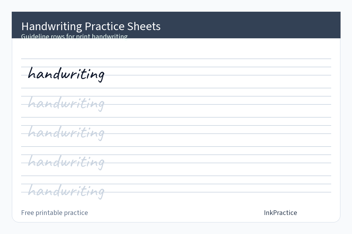Handwriting practice sheets with guideline rows