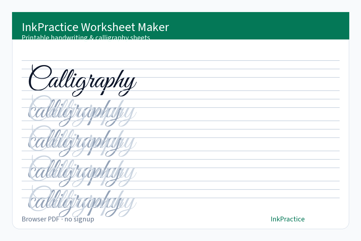 InkPractice printable calligraphy practice sheets maker